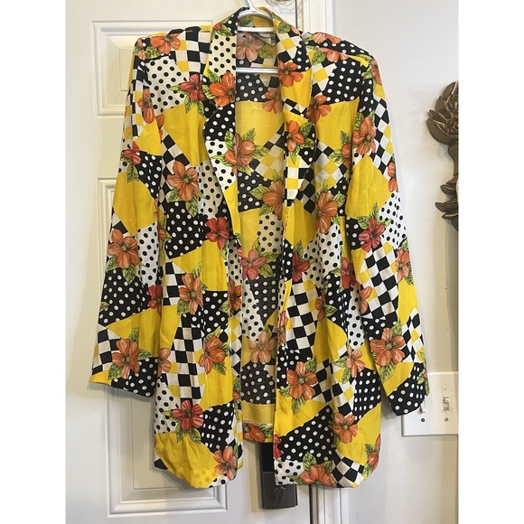 Casual Corner Jackets & Blazers - Vintage 90s Casual Corner Patchwork Floral Duster Jacket Checker Polka Dot M L